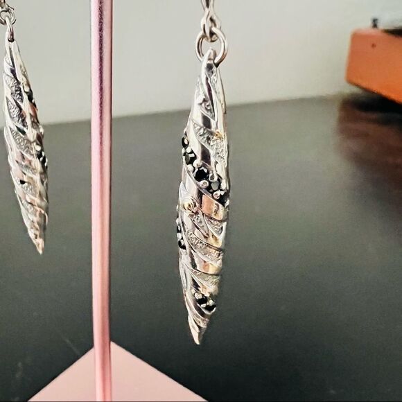 DEVATA Sterling Silver & 18K Gold‎ Black Spinel Animal Print Drop Earrings, NWT - Picture 7 of 16